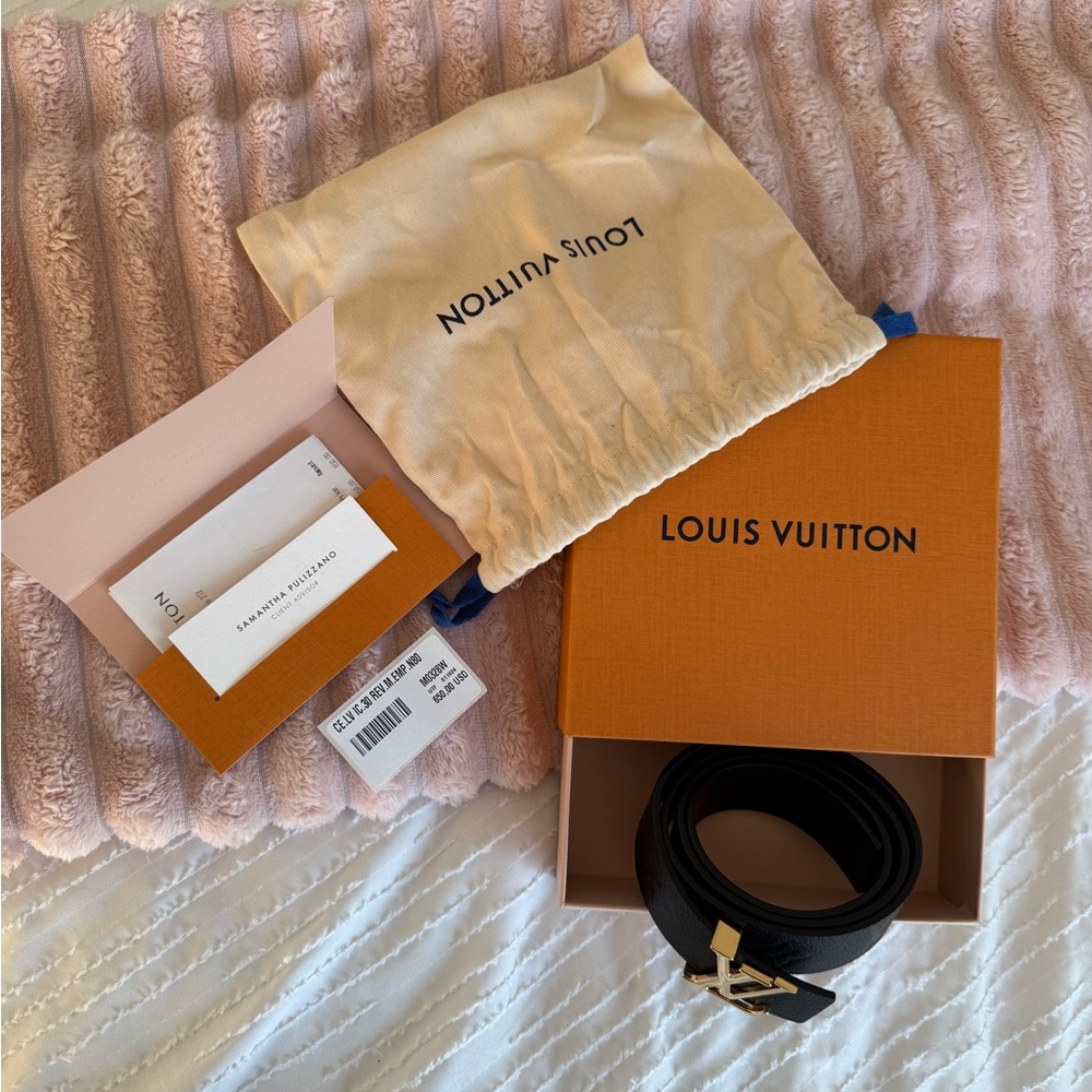 Louis Vuitton Women’s Black Belt with Gold Buckle